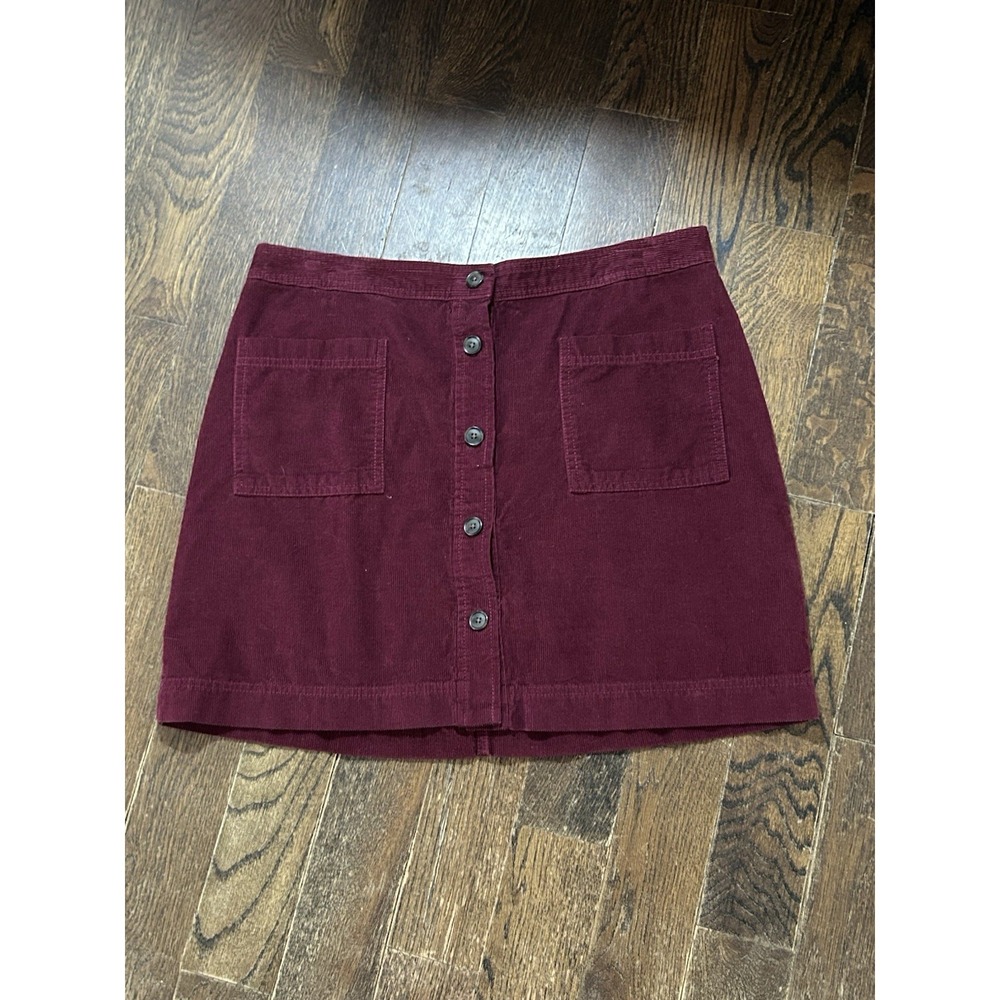 Gap Skirt Womens L Cotton Corduroy Maroon A-Line Mid-Length Pockets Button Front